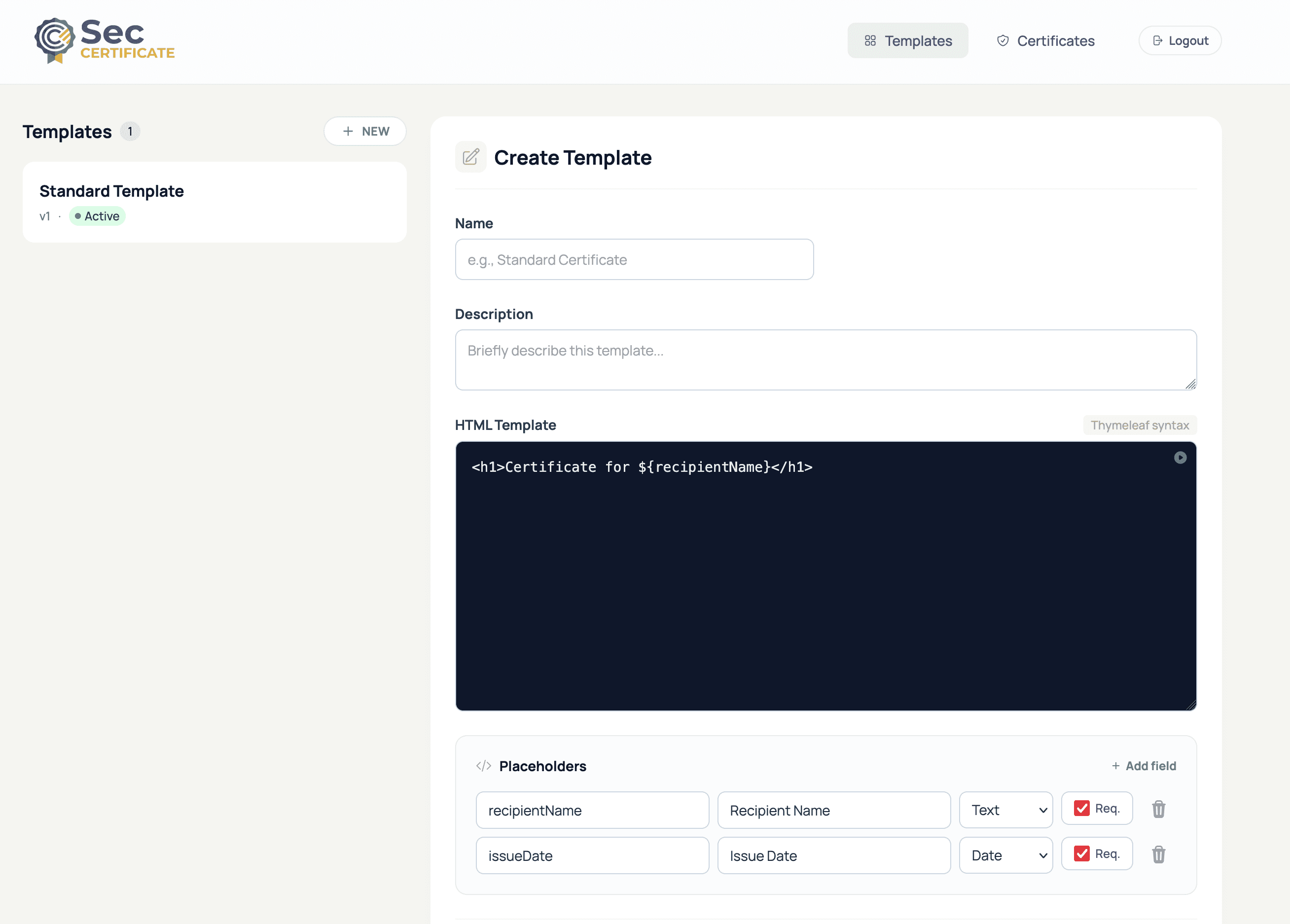 Sec Certificates: Template-based Certificate Generator